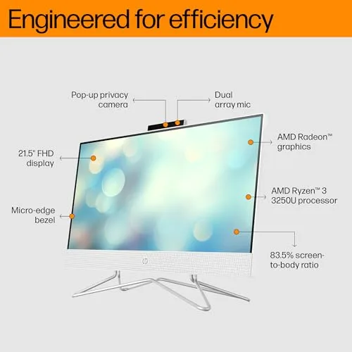 HP All-in-One PC AMD Ryzen 3 3250U 21.5 inch(54.6cm) FHD 8GB RAM, 512GB SSD, AMD Radeon Graphics, White Wired Keyboard Mouse Combo (Windows 11, MSO, Snow White, 5.7 Kg) 22-dd0304in - Image 8