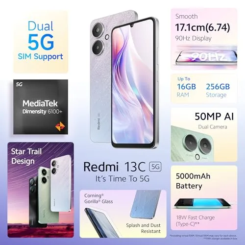 Redmi 13C 5G (Startrail Silver, 4GB RAM, 128GB Storage) | MediaTek Dimensity 6100+ 5G | 90Hz Display - Image 2