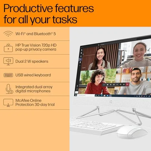 HP All-in-One PC AMD Ryzen 3 3250U 21.5 inch(54.6cm) FHD 8GB RAM, 512GB SSD, AMD Radeon Graphics, White Wired Keyboard Mouse Combo (Windows 11, MSO, Snow White, 5.7 Kg) 22-dd0304in - Image 4