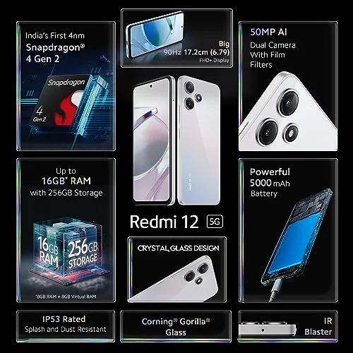 Redmi 12 5G Moonstone Silver 8GB RAM 256GB ROM - Image 2