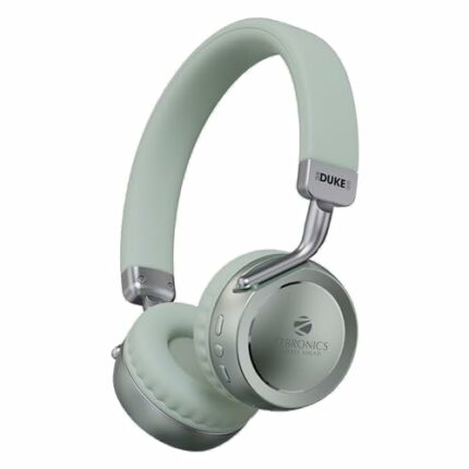 ZEBRONICS DUKE 2 Wireless Headphone, Supports Bluetooth, Dual Pairing, Deep Bass, up to 60h Battery Backup, AUX, Environmental Noise Cancellation, Gaming Mode, Now with Type C Charging (Green)