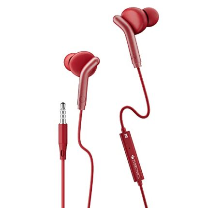 ZEBRONICS Zeb-Bro in Ear Wired Earphones with Mic, 3.5mm Audio Jack, 10mm Drivers, Phone/Tablet Compatible(Red)