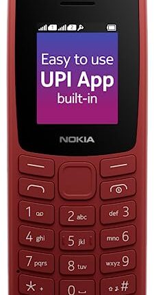 Nokia 106 Single Sim, Keypad Phone with Built-in UPI Payments App, Long-Lasting Battery, Wireless FM Radio & MP3 Player, and MicroSD Card Slot | Red