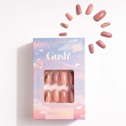 Gush Beauty Nailed It | Reusable Luxury Press On Nails With Application Kit | (Peony Pinks - Short Round)