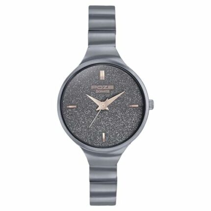 Sonata Poze Quartz Analog Grey Dial Metal Strap Watch for Women-SP80006QM01