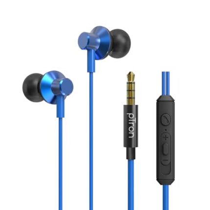 pTron Pride Lite in-Ear Wired Earphones with in-line Mic, 10mm Dynamic Driver, Immersive Sound, Metal Buds, Compatible with 3.5mm Aux Port & 1.2m Tangle-Free Cable (Blue)