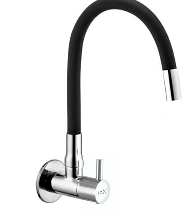 10X Sink Tap for Kitchen BL-9876 Flexible Neck Black Color Wall Mount, Chrome Finish (Single Flow)
