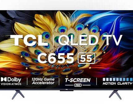 TCL 139 cm (55 inches) 4K Ultra HD Smart QLED Google TV 55C655 (Black)