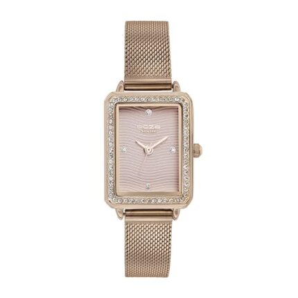 Sonata Poze Quartz Analog Pink Dial Mesh Strap Watch for Women-SP80059WM01W