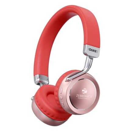 ZEBRONICS DUKE 2 Wireless Headphone, Supports Bluetooth, Dual Pairing, Deep Bass, up to 60h Battery Backup, AUX, Environmental Noise Cancellation, Gaming Mode, Now with Type C Charging (Red )