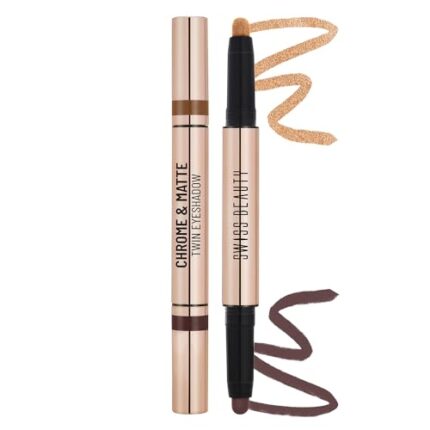 Swiss Beauty Chrome & Matte Twin Eyeshadow Stick | Mix of Matte and Shimmer | Easy to blend, non creasing eyeshadow | 24 Hour Stay | Shade- Cinnamon Crush, 2g