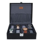 LEDO Men's and Women's Watch Box Holder Organizer Case In 8 Slots of watches In PU Leather with Royal Black&Gray color