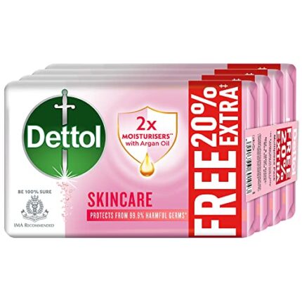 Dettol Skincare Moisturizing Beauty Bathing Soap Bar with Argan Oil (600gm) | Softer Skin, 125gm + 20% Extra Free, Pack of 4