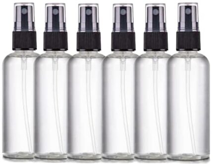 Clenom Multipurpose Refillable Fine Black Mist Spray Empty Transparent Bottle, 100ml (Pack of 6) for Beauty & Personal Care, Face Moisturizing, Hair Moisturizing, Plants, Electronic Gadgets, Cleaning