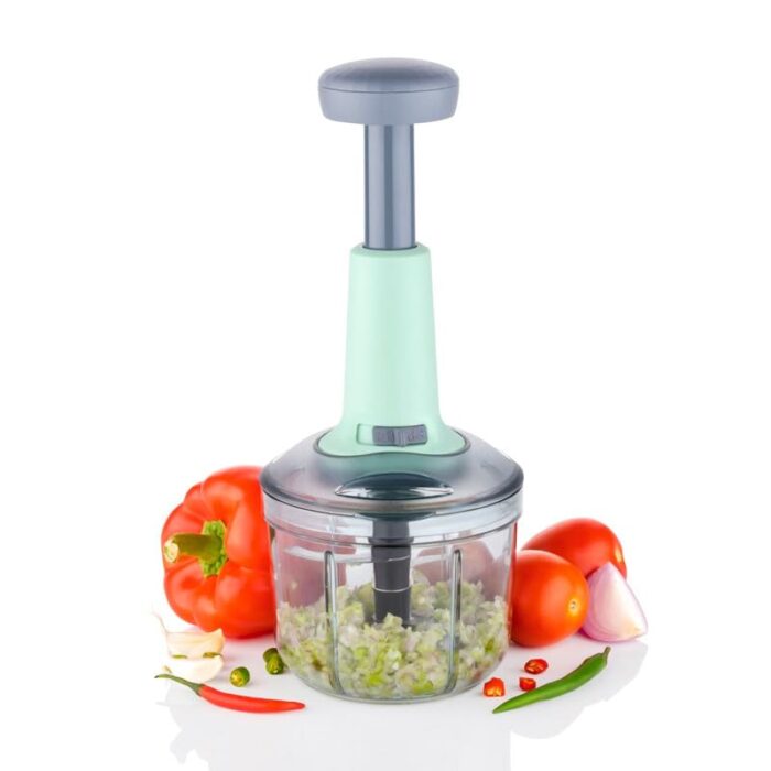 Manual Push Chopper 900ml Steel Blade Hand Press Vegetables Chopper Kitchen for Cutting Salad, Onion, Chilly Mixer (Green)