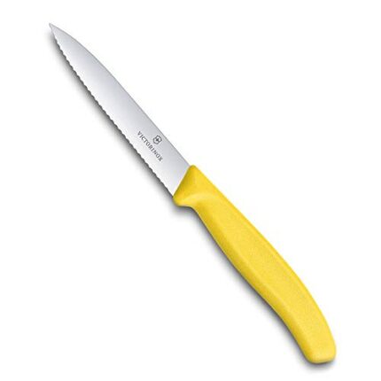 Victorinox Swiss Made Stainless Steel Swiss Classic Paring Knife, 10 cm, Serrated Edge with Pointed Tip, Professional and Household Kitchen Tools, Kitchen Items, Yellow, 6.7736.L8 | Multipurpose Knife