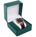 AUGEN Watch Box Organizer Single Slot Premium Luxury Vegan Leather Wristwatch Display Case Portable Organizer for Men Women Traveling Gift Bracelet Watch Jewellery Box (Green)