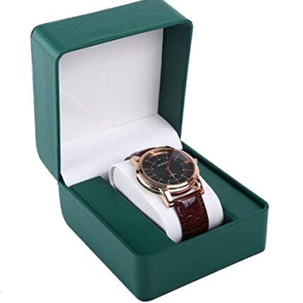 AUGEN Watch Box Organizer Single Slot Premium Luxury Vegan Leather Wristwatch Display Case Portable Organizer for Men Women Traveling Gift Bracelet Watch Jewellery Box (Green)