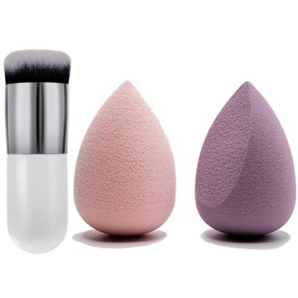 2 Pcs Makeup Sponge Set Blender Beauty Foundation Blending Sponge, Flawless for Liquid, Cream, and Powder, Multi-colored Makeup Sponges and Round Makeup Brush