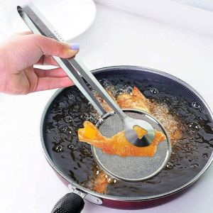 Steel Filter Spoon with Clip Kitchen Tongs Filter Spoon with Clip Hot Pot Tong Fried Food Clip