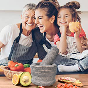 Stone mortar and pestle for kitchen