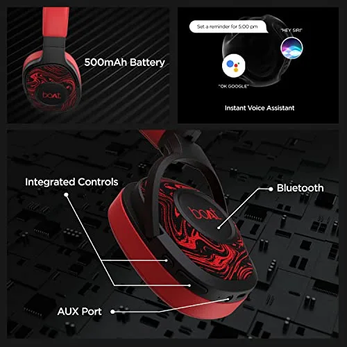 boAt Rockerz 550 Bluetooth Wireless Over Ear Headphones with Mic Upto 20 Hours Playback, 50MM Drivers, Soft Padded Ear Cushions and Physical Noise Isolation (Red) - Image 6