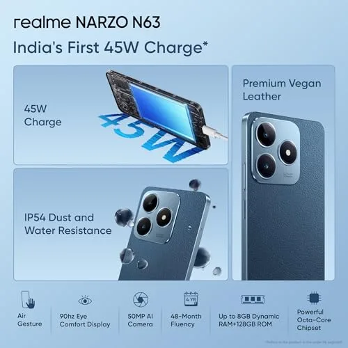 realme NARZO N63 (Leather Blue, 4GB RAM+64GB Storage) 45W Fast Charge | 5000mAh Durable Battery | 7.74mm Ultra Slim | 50MP AI Camera | AI Boost - Image 2