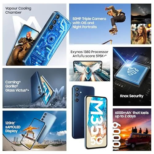 Samsung Galaxy M35 5G (Moonlight Blue,6GB RAM,128GB Storage)| Corning Gorilla Glass Victus+| AnTuTu Score 595K+ | Vapour Cooling Chamber | 6000mAh Battery | 120Hz Super AMOLED Display| Without Charger - Image 2