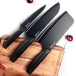 AADHIK Stainless Steel Knife Set with Cover, Set of 3 Premium Knives for Kitchen, Cutting Vegetables, Fruits, Meat, Dryfruits, Multipurpose(Black)