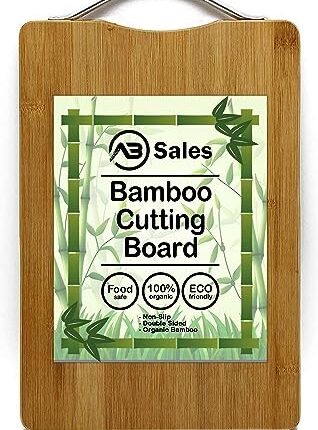 AB Sales Bamboo Wood Thick Cutting Board for Kitchen with a Stainless Steel Handle-Heavy Duty Stain Resistant Non Slip Waterproof Chopping Board - Durable Smooth Chopping, 30X20X1.8 cm