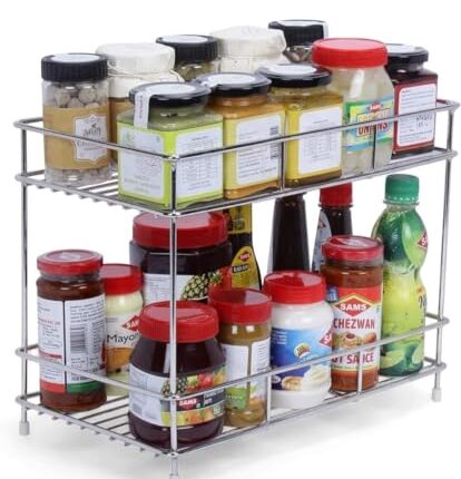 AB99 COLLECTION Stainless Steel 2 Tier Rack Kitchen Storage Rack, Utensils Dishes Jar Holder Rack, Cup & Glass Holder, Spice Rack for kitchen Countertop Rack, Tabletop Rack