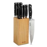 AGARO Galaxy 9 Pcs Kitchen Knives Set with Wooden Case, 7 Knives, 1 Knife Sharpener, 1 Wooden Case, High Carbon Stainless Steel, Non Slip Triple Rivet Strong Handle, Cooking, Cutting, Slicing, Silver.