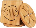 ARQIVO Wooden Trivet Set for Hot Plates, Heat Resistant Wooden Trivet Set, Hot Pads for Kitchen Counter Hot Plates, Creative Trivets for Mat, Tea Mat, Coaster (Pack of 4, Large)