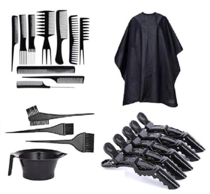 AVNISH Professional Salon Accessories Combo of Dye Bowl Kit, Hair Cutting Sheet Apron, Holding Section Clip With Cutting Scissor Set for Women and Men Beauty Parlour Barbers Use