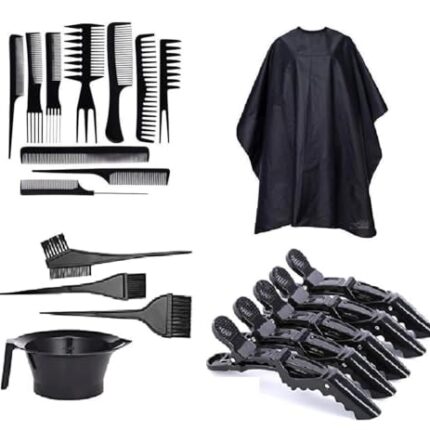 AVNISH Professional Salon Accessories Combo of Dye Bowl Kit, Hair Cutting Sheet Apron, Holding Section Clip With Cutting Scissor Set for Women and Men Beauty Parlour Barbers Use