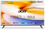 Acer 109 cm (43 inches) I Pro Series 4K Ultra HD LED Smart Google TV AR43UDIGU2875AT (Black)