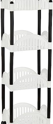 Amazon Brand - Solimo Four-Tier Countertop Multipurpose Plastic Tiered Shelf Rack For Kitchen, Living Room, Bathroom (Convex, Black And White)