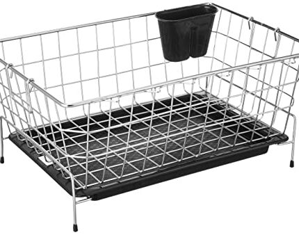 Amazon Brand - Solimo Stainless Steel Dish Drainer with Drain Tray + Cutlery Stand (55.7x37.5X 24.5) for Kitchen Utensils | SS Bartan & Plate Drying Rack Stand