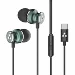 Ambrane Type-C Wired in Ear Earphones, 10Mm Bass Drivers, Inline Controls for Type C Smartphones, iPhone 15 & Laptop, 1.2M Braided Anti Tangle Wire with Mic for Clear Calling (Stringz 03, Green)