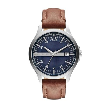 Armani Exchange Leather Analog Blue Dial Men Watch-Ax2133, Brown Band