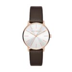 Armani Exchange Leather Analog Silver Dial Women Watch-Ax5592, Brown Band