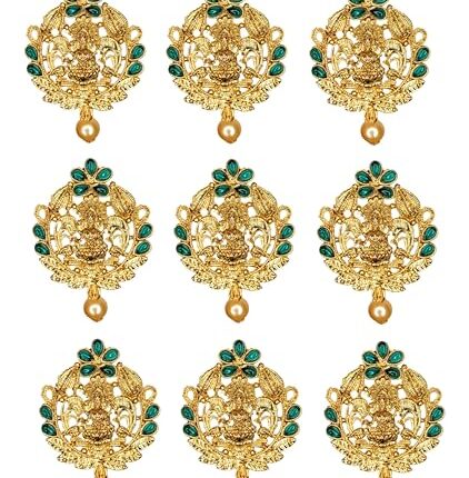 Arnavira® Gold Plated Antique Hair Jewellery Choti Jadai Billai,Hair Brooch With Hook Temple Jadai Wedding Bridal Jewellery (Design 03, Green)