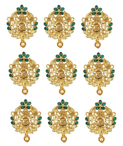 Arnavira® Gold Plated Antique Hair Jewellery Choti Jadai Billai,Hair Brooch With Hook Temple Jadai Wedding Bridal Jewellery (Design 03, Green)