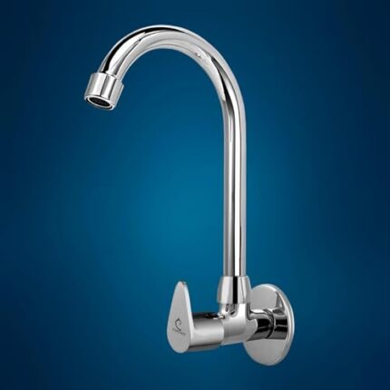 BATHBLISS Fusion Zinc Alloy Wall Mounted Kitchen Sink Tap | Swiwel Spout Tap with Wall Flange for Kitchen Sink - Silver, Chrome