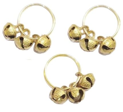 (BIG SIZE 1.6 cm) Brass Clapping 3 Ghungroo Kadi Finger Ring Gifting Small Beads Bells For Lord Godess God Ganapati Pooja Aarti Ganesh Pooja Celebration Clapping Anguthi (Set Of 3)