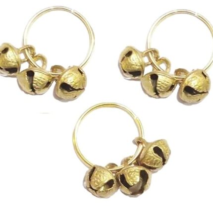 (BIG SIZE 1.6 cm) Brass Clapping 3 Ghungroo Kadi Finger Ring Gifting Small Beads Bells For Lord Godess God Ganapati Pooja Aarti Ganesh Pooja Celebration Clapping Anguthi (Set Of 3)