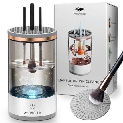 BINSBARRY Electric Makeup Brush Cleaner, Automatic Cosmetic Brush Cleaner,Upgraded Electric Makeup Brush Cleaner for All Size Beauty Makeup Brushes,Auto-Rotating Brush Cleaner Deep Cleaning (White)