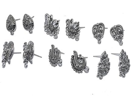 Beadman Oxidised Studs for Women & Girl | Traditional Silver Oxidised Studs | German Silver Stud Set | Accessories Jewellery | Birthday & Anniversary Gift, Pack of 12 Pairs(2 Pairs Each Design)