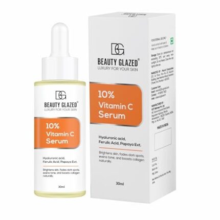 Beauty Glazed Professional 10% Vitamin C Face Serum With Power of 1% Alpha Arbutin, Vita-E, Ferulic Acid | Advance Skin Brightening Formula for Glowing Skin | Uneven Skin Tone | Non Irritating | 30 ml