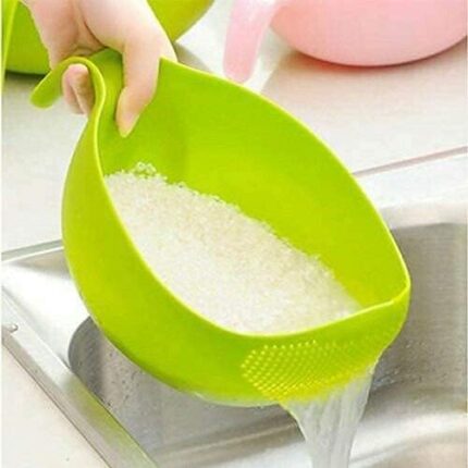 BigPlayer Multi-Use Strainer/Washer Bowl - Ideal for Rice, Vegetables & Fruits - Convenient and Durable Kitchen Tool - Multicolor, Plastic, 11L x 10W x 11H Centimeters, Green